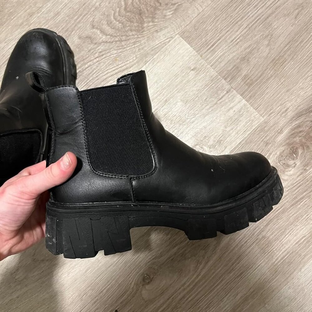 🆕Women A-chelsea-9620-black Synthetic leather Platform Ankle Elastic Band Boot